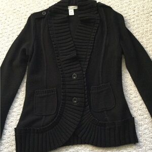 White House Black Market Black Ribbed Shawl Collar Cardigan Sweater